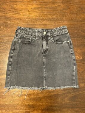 PacSun Washed Black Denim Mini Skirt with Frayed Hem